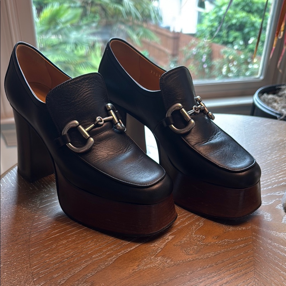 Gucci Black Leather Platform Heels